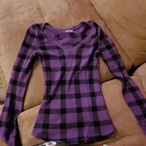 Long sleeve purple plaid shirt